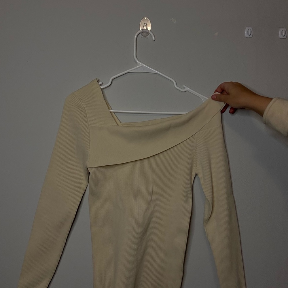 Cream Off-Shoulder Ribbed Top